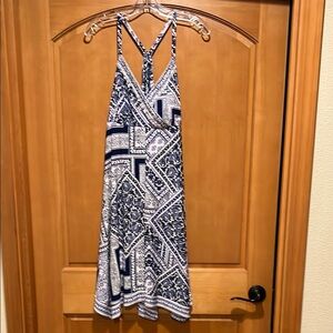 Blue, White, and Black Sleeveless Embellished Sundress